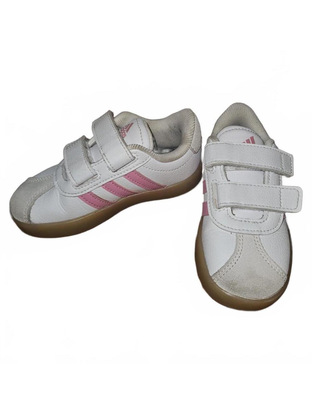 adidas VL Court 3.0 Girls Size 7 Athletic Sneaker Hook & Loop White Pink Alumina